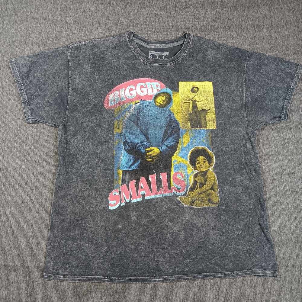Biggie Smalls Shirt Mens Extra Large Grey Acid Wash Rap Tee Hip Hop Graphic 90's